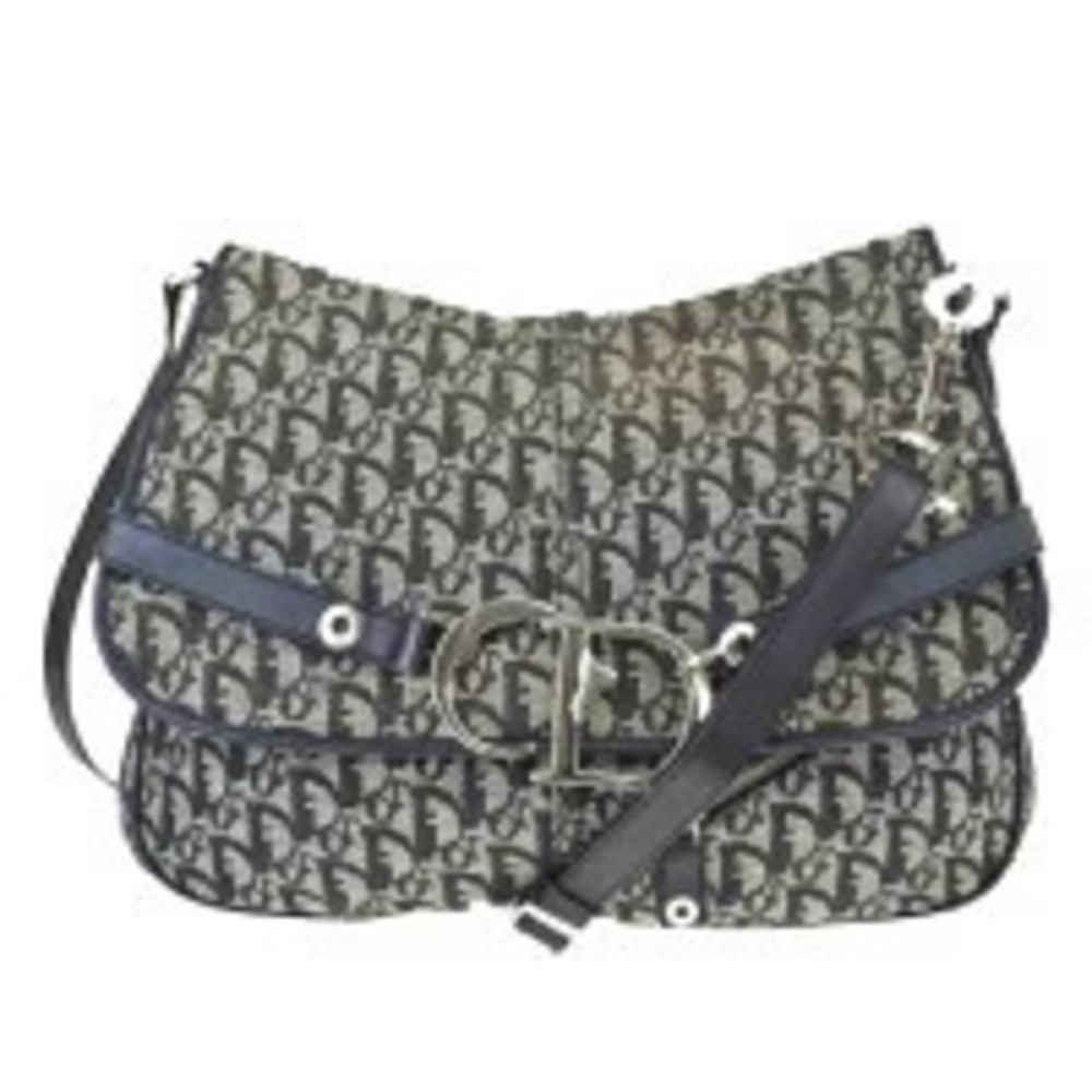 Christian Dior Trotter Shoulder Bag Black Canvas Leather